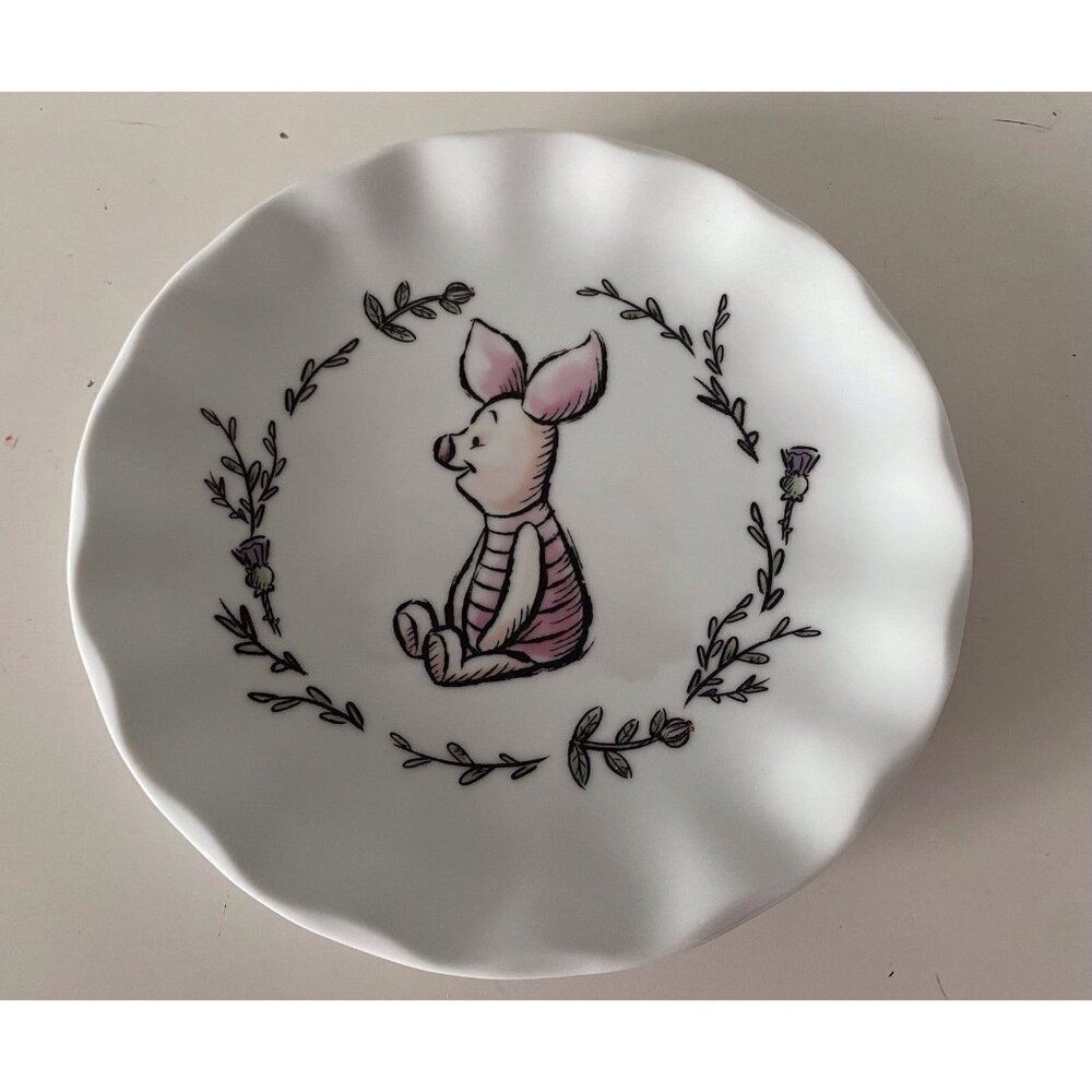 Disney Winnie The Pooh Piglet Walking Along Scalloped Ceramic Salad Plate NEW